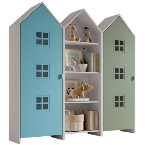 Pack - Étagère & 2 Armoires "Casami Bruges" 171cm Bleu, Blanc & Vert