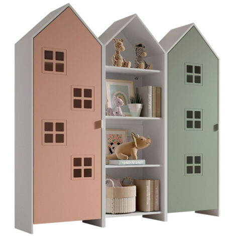 Pack - Étagère & 2 Armoires "Casami Bruges" 171cm Rose, Blanc & Vert