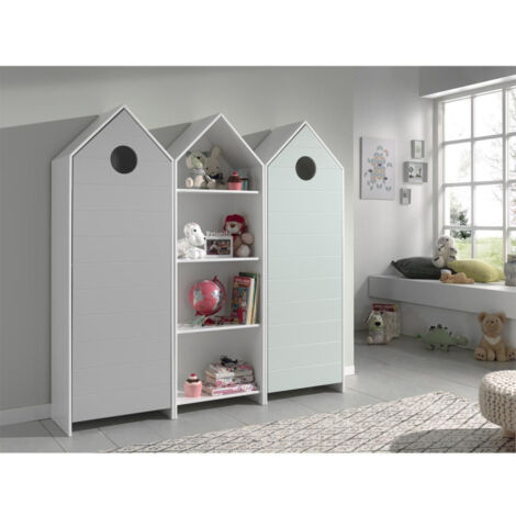 Pack - Étagère Enfant & 2 Armoires "Casami" Blanc, Gris & Menthe