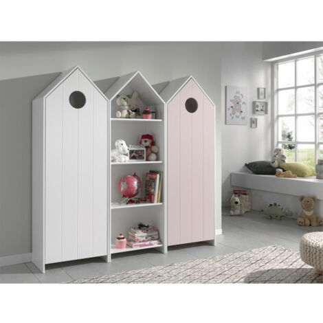 Pack - Étagère Enfant & 2 Armoires "Casami" Blanc & Rose