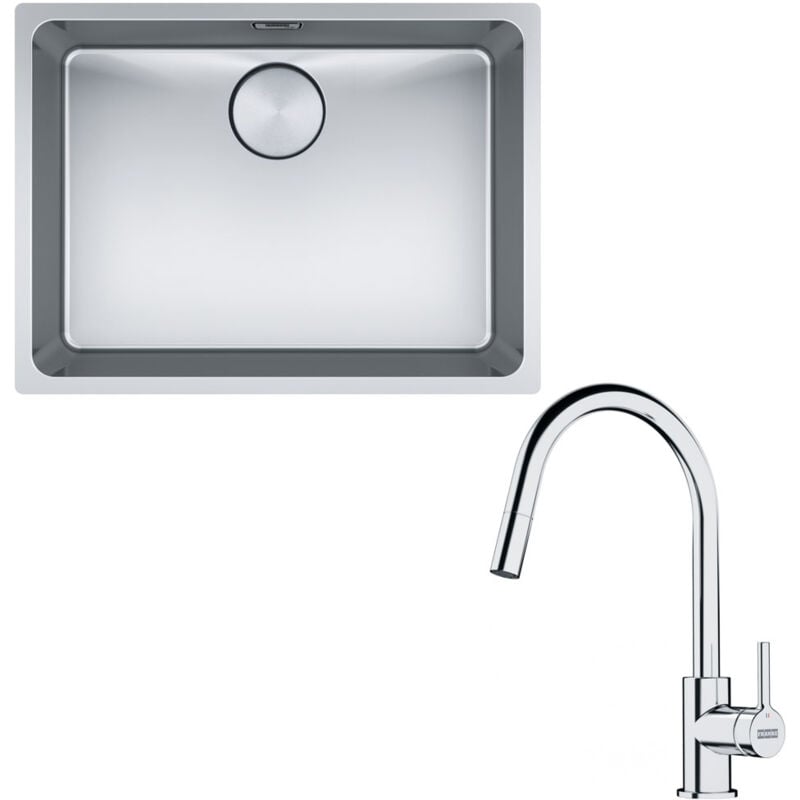 Franke - Pack cuve xl Myhos en inox 590 x 440 x 200 mm + mitigeur Lina j douchette