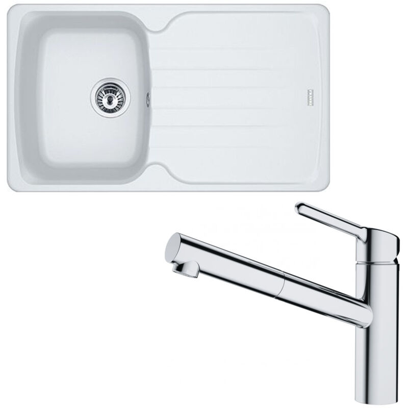 Pack évier Antea Fragranit blanc artic 860 x 500 x 210 mm + mitigeur Orbit douchette - Franke