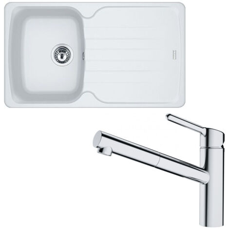 Pack évier Antea Fragranit blanc artic 860 x 500 x 210 mm + mitigeur Orbit douchette - Franke