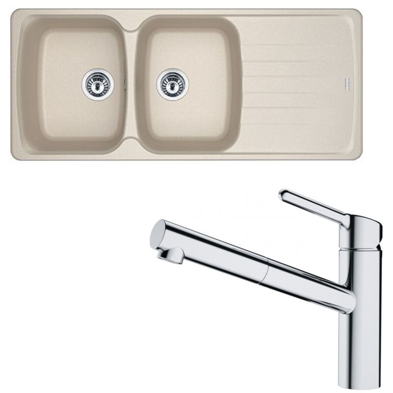 Pack évier Antea Fragranit café crème 1160 x 500 x 210 mm + mitigeur Orbit douchette Franke