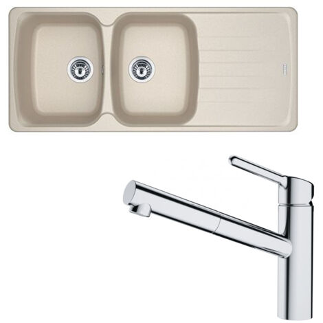 Pack évier Antea Fragranit café crème 1160 x 500 x 210 mm + mitigeur Orbit douchette - Franke