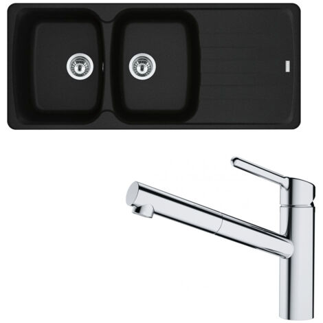 Pack évier Antea Fragranit noir mat 1160 x 500 x 210 mm + mitigeur Orbit douchette - Franke