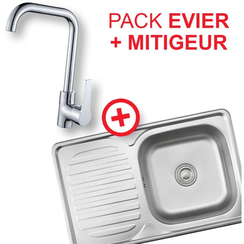 Inoval - pack evier avec egouttoir nids d'Abeilles 80cm + mitigeur inox