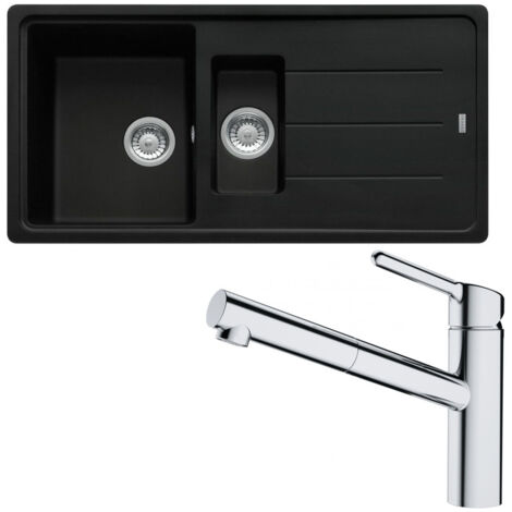 Pack évier Basis Fragranit noir mat 970 x 500 x 200/100 mm + mitigeur Orbit douchette - Franke