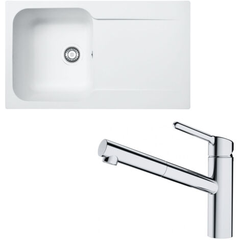 Pack évier Kite Fradeko blanc 860 x 500 x 190 mm + mitigeur Orbit douchette - Franke