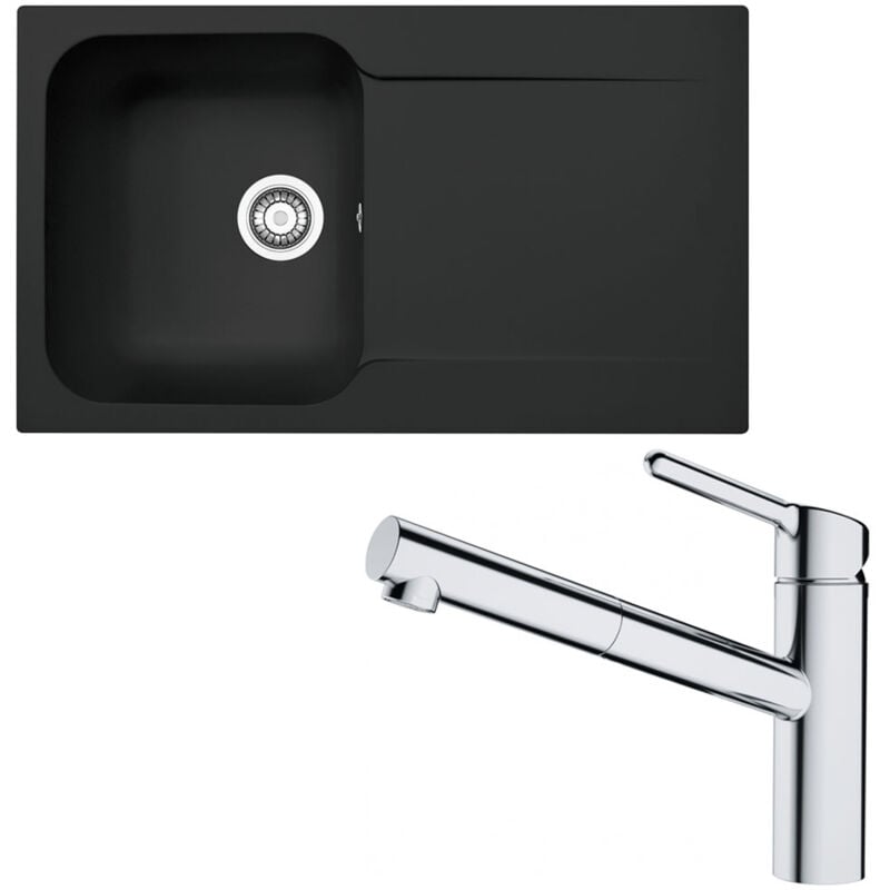 Pack évier Kite Fradeko noir mat 860 x 500 x 190 mm + mitigeur Orbit douchette Franke