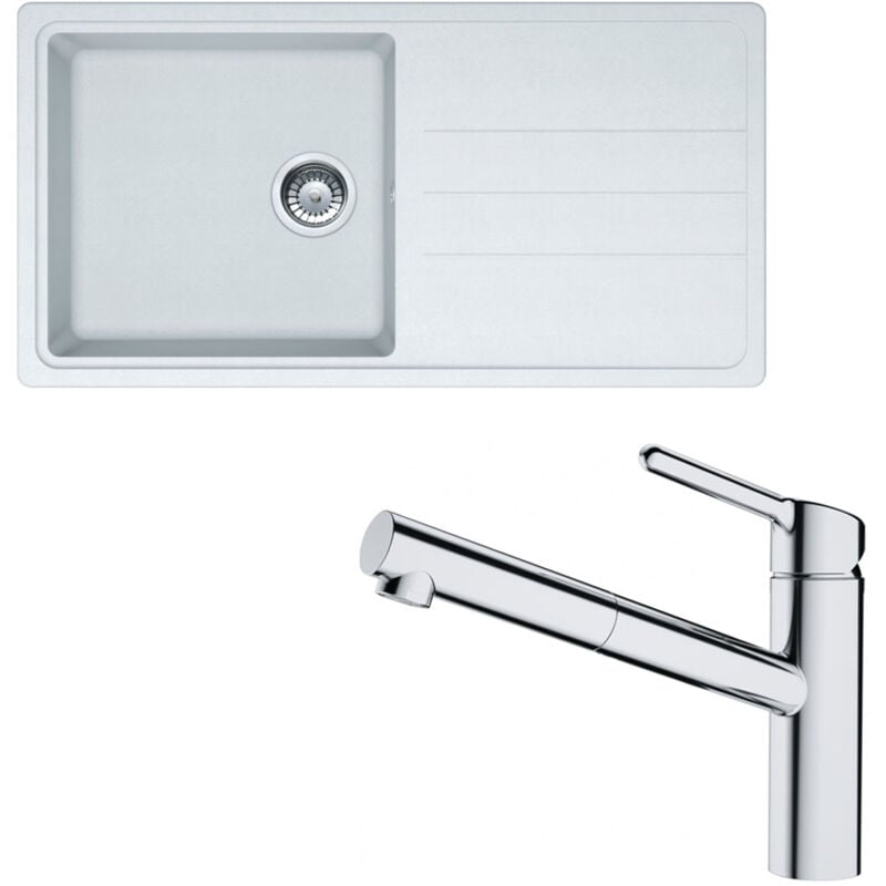 Pack évier Opale Tectonite blanc 970 x 500 x 190 mm + mitigeur Orbit douchette - Franke
