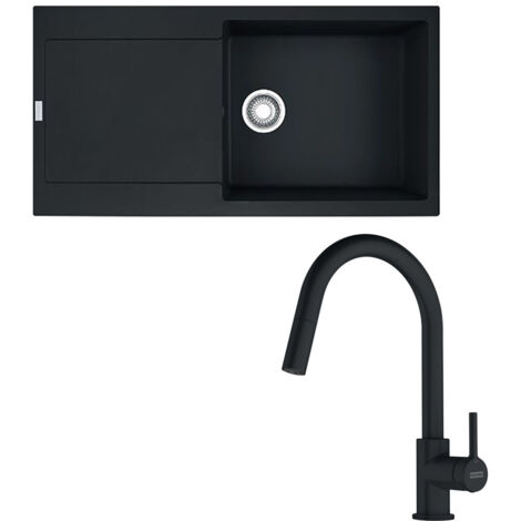 Pack évier XL Maris Fragranit 970 x 500 x 200 mm + mitigeur Lina L douchette noir - Franke