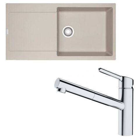Pack évier XL Maris Fragranit café crème 970 x 500 x 200 mm + mitigeur Orbit douchette - Franke