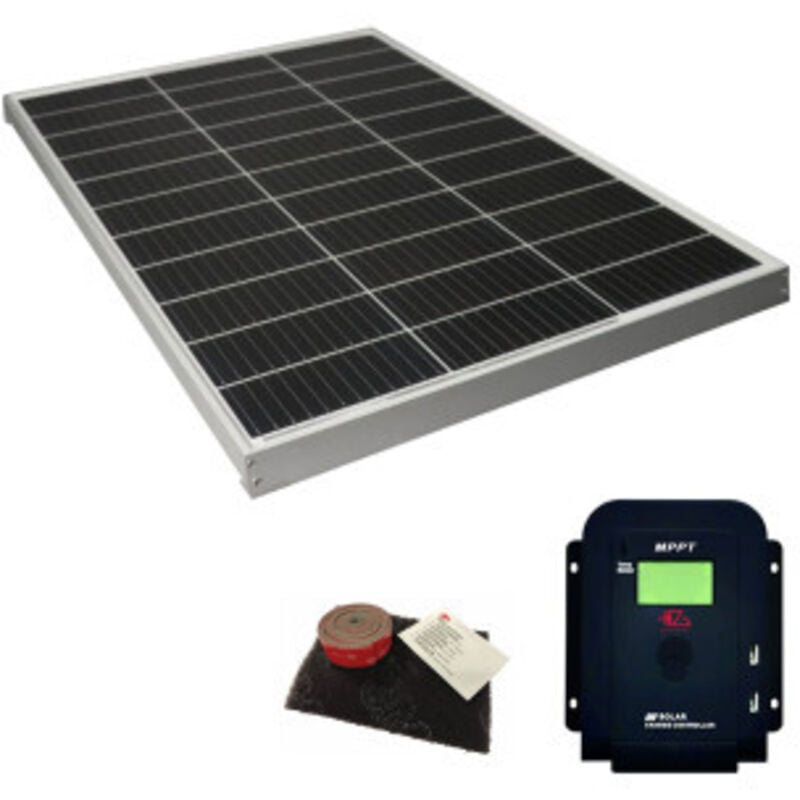 Pack EZA Panneau Solaire 130W Monocristallin + Régulateur Solaire mppt lcd 10A + 3 m Kit Adhésif