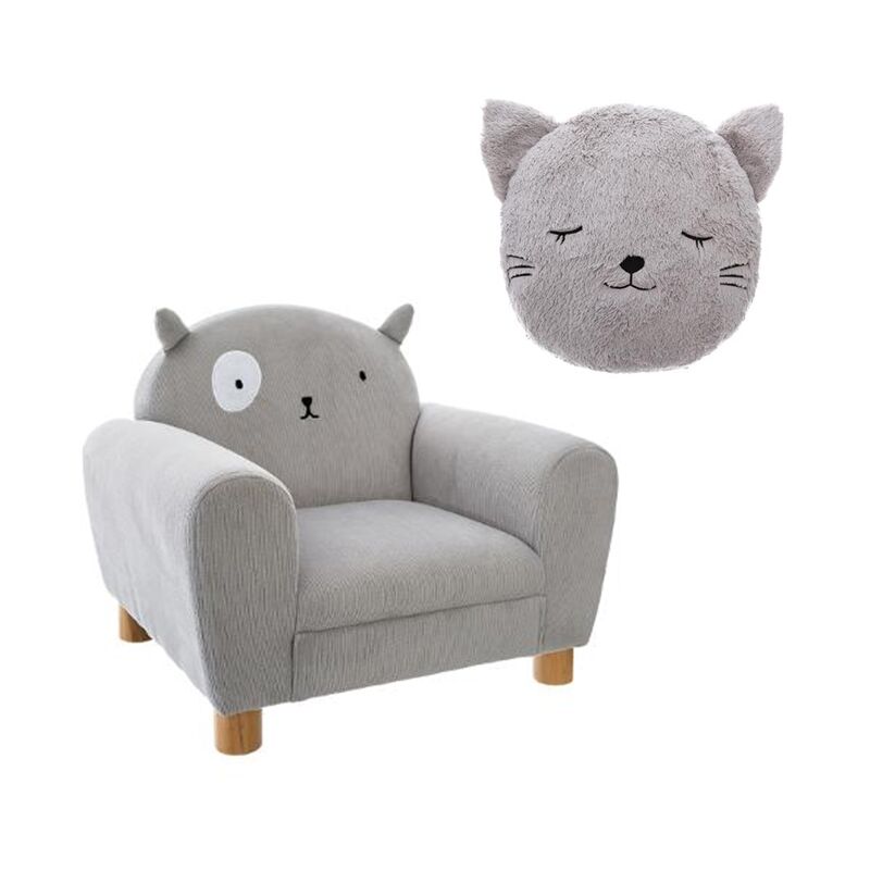 fauteuil enfant chat gris avec coussin rond chat gris atmosphera