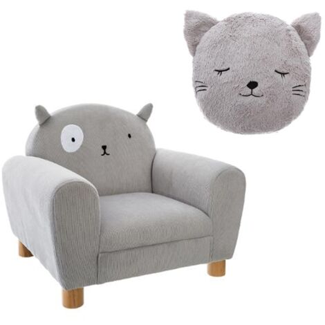 Pack Fauteuil Enfant Chat Gris Coussin Rond Chat Gris 1502b b