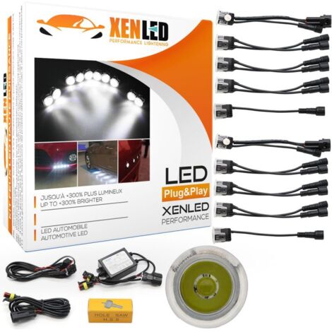 Pack feux de jour 10 Spots LED - x10 mini spots 20mm - 12 / 24V - 20W - Boiter de gestion inclus