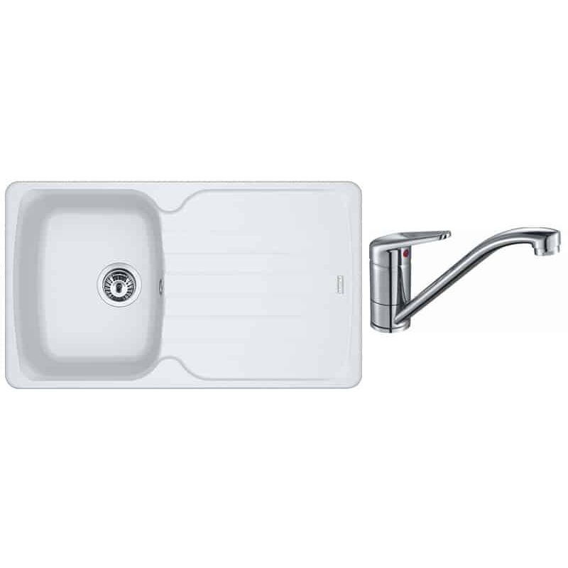 PACK Franke Antéa Fragranit AZG611-86 + Mitigeur Novara Plus à bec - Coloris : Blanc Artic (Moucheté)