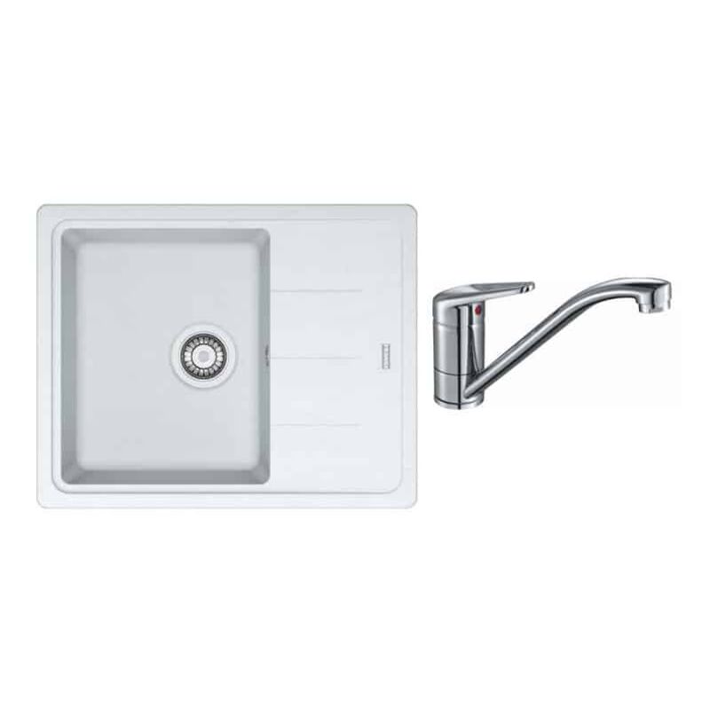 PACK Franke Basis Fragranit BFG611-62 + Mitigeur Novara Plus à bec - Coloris : Blanc Artic (Moucheté)