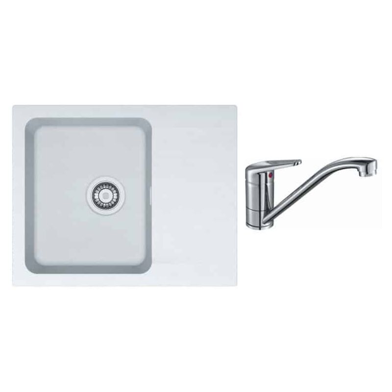 PACK Franke Orion Tectonite OID611-62 + Mitigeur Novara Plus à bec - Coloris : Blanc Artic (Moucheté)