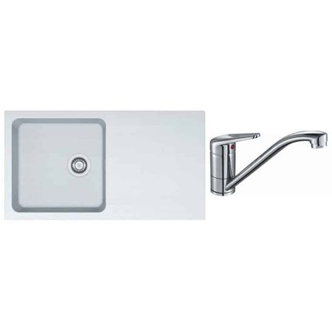 PACK Franke Orion OID611-94 + Mitigeur Novara Plus à bec - Coloris : Blanc Artic (Moucheté)