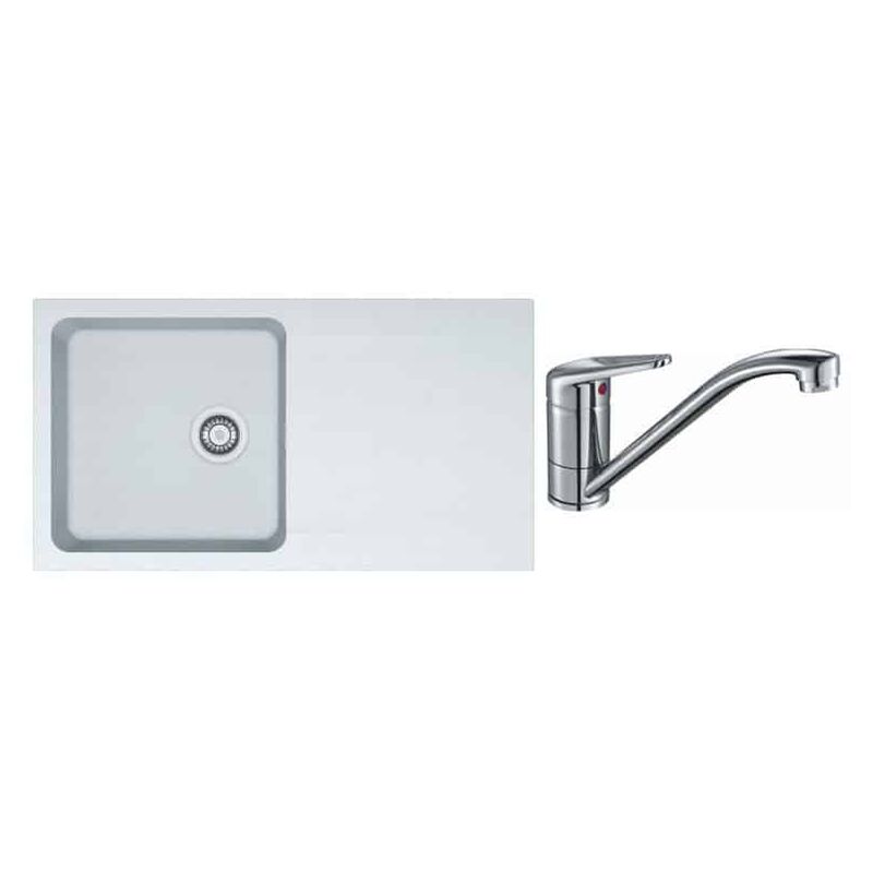 PACK Franke Orion Tectonite OID611-94 + Mitigeur Novara Plus à bec - Coloris : Blanc Artic (Moucheté)