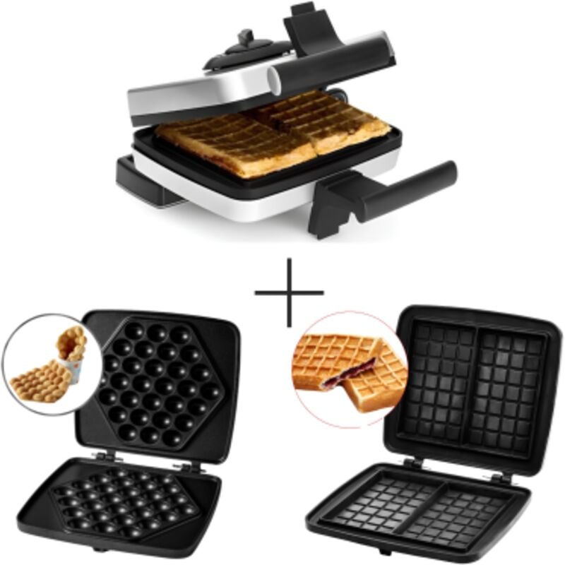 Frifri - pack Gaufrier/Croque-Monsieur Avec Sytème Rotatif + Plaque En Fonte Pour Gaufres Fourrées + Bubble Gaufres