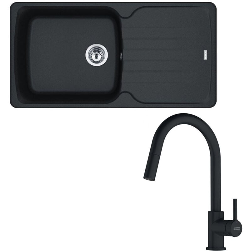 Pack full black évier xl Antea Fragranit 970 x 460 x 210 mm + mitigeur Lina j douchette noir Franke
