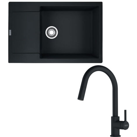 Pack full black évier XL Maris Fragranit 780 x 500 x 200 mm + mitigeur Lina J douchette noir - Franke