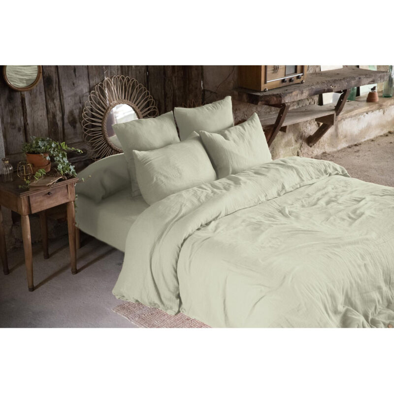 L'effet Papillon - Pack gaze de coton parure de couette 220x240 cm + drap housse 140x190 + 2 taies 50x70 Vert