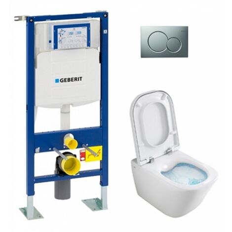 Pack WC Geberit UP320 + Cuvette GAP sans bride Cleanrim + plaque Sigma CHR Mat