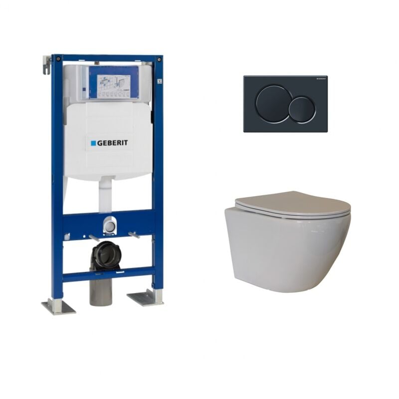 Geberit - Pack UP320 + Cuvette sans bride kelos Blanc + Plaque Sigma Noir