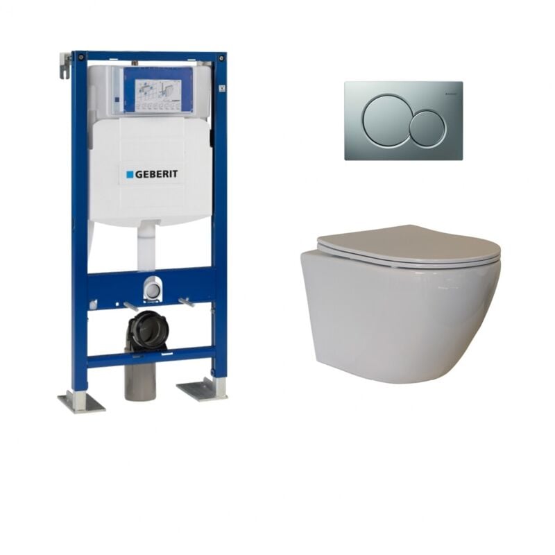 Geberit - Pack UP320 + Cuvette sans bride kelos Blanc + Plaque Sigma Chromé Mat