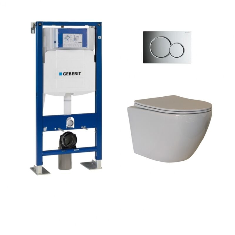 Pack Geberit UP320 + Cuvette sans bride kelos Blanc + Plaque Sigma Chromé Brillant