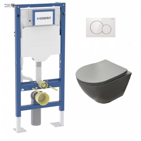Pack Geberit  UP320 + Cuvette sans bride KELOS Flush Gris Clair + Plaque Sigma Blanc