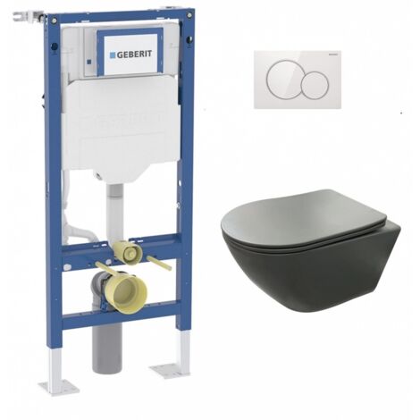 Pack Geberit UP320 + Cuvette sans bride KELOS Flush Gris Foncé + Plaque Sigma Blanc