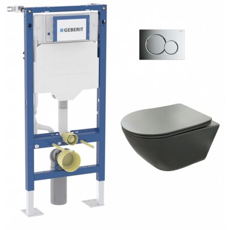 Pack Geberit UP320 + Cuvette sans bride KELOS Flush Gris Foncé + Plaque Sigma Chromé Brillant