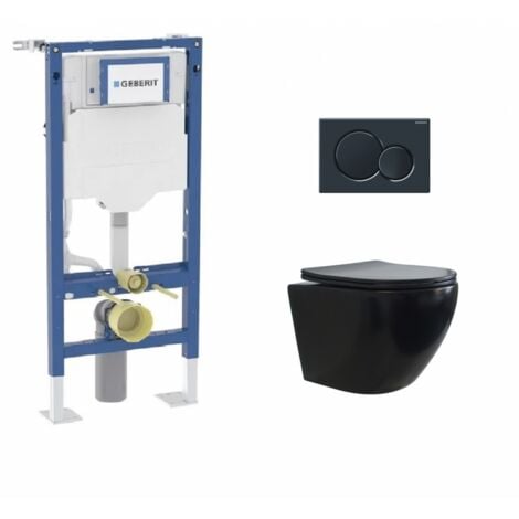 Pack Geberit UP320 + Cuvette sans bride KELOS Flush Noir Mat + Plaque Sigma Noir