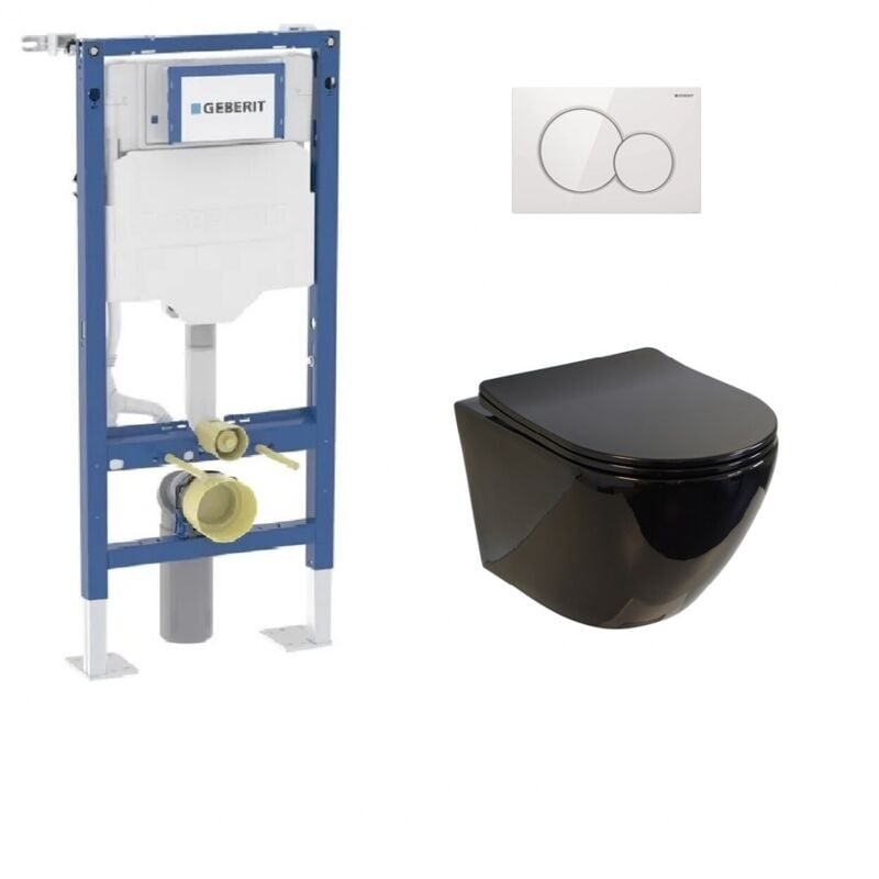 Geberit - Pack UP320 + Cuvette sans bride kelos Noir Brillant + Plaque Sigma Blanc