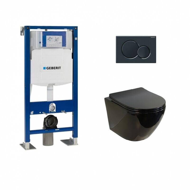 Pack Geberit UP320 + Cuvette sans bride kelos Noir Brillant + Plaque Sigma Noir