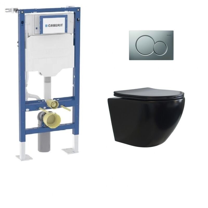 Pack Geberit UP320 + Cuvette sans bride kelos Noir Mat + Plaque Sigma Chromé Mat