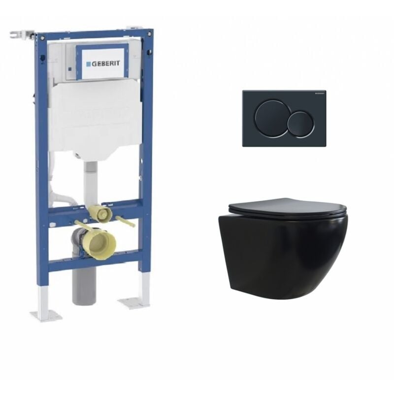 Pack Geberit UP320 + Cuvette sans bride kelos Noir Mat + Plaque Sigma Noir