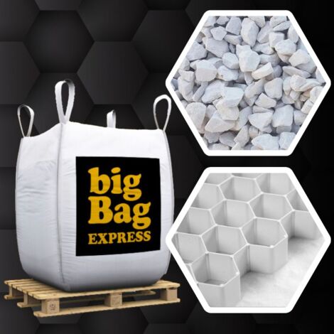 Pack Gravier Calcaire SUPER Blanc Ø 6/14 mm + Plaques Alvéolaires 45M², Big Bag de 0,9m³ (+/- 1,3T) - Livraison PREMIUM