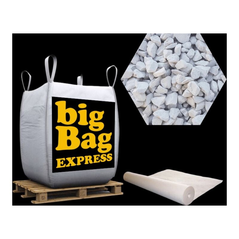 Big Bag Express - Pack Gravier Calcaire super Blanc + Géotextile = 1 Big Bag de Gravier ø 6/14 mm (≃ 20M²) + Géotextile 50m2 - Livraison premium