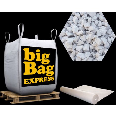 Pack Gravier Calcaire SUPER Blanc + Géotextile = 2 Big Bag de Gravier Ø 6/14 mm (≃ 40M²) + Géotextile 50m2 - Livraison PREMIUM