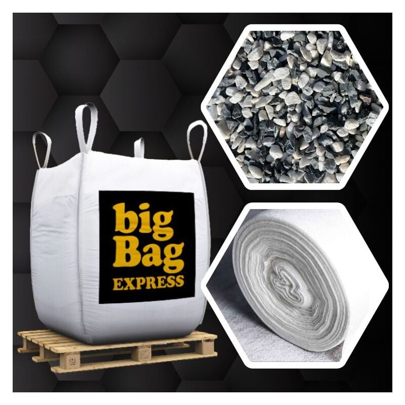 Big Bag Express - Pack Gravier Marbre Multicolore Sombre ø 8/16 mm + Géotextile = 1 Big Bag de Gravier (≃ 15m²) + Géotex 50m2 - Livraison premium