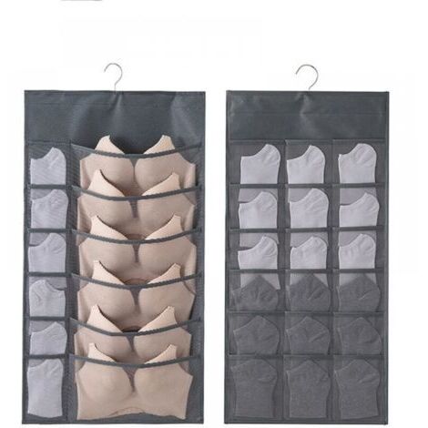 Pack Grey Hanging Underwear Storage Bags, Double Sided Hanging Underwear Organizer with Hangers and Shelves for Bras, Underwear, Ties, Socks, 30 Compartments