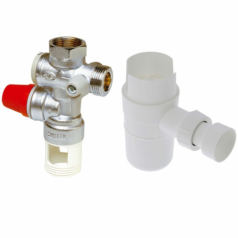 Pack Groupe de sécurité vertical chromé 3/4'' + Siphon standard pour groupe de sécurité sortie DN32 Thermador