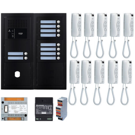 Pack GT audio 10 BP programmé avec platine façade noire satin 200453 - AIPHONE GTBA10EB