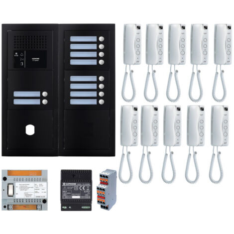 Pack GT audio 10 BP programmé avec platine façade noire satin 200453 - AIPHONE GTBA10EB